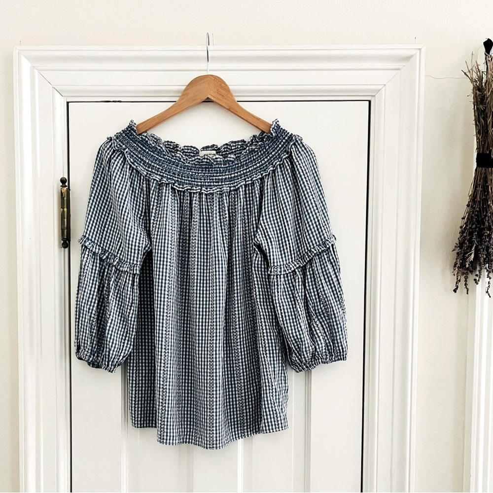 Max Studio Smocked Gingham Blouse